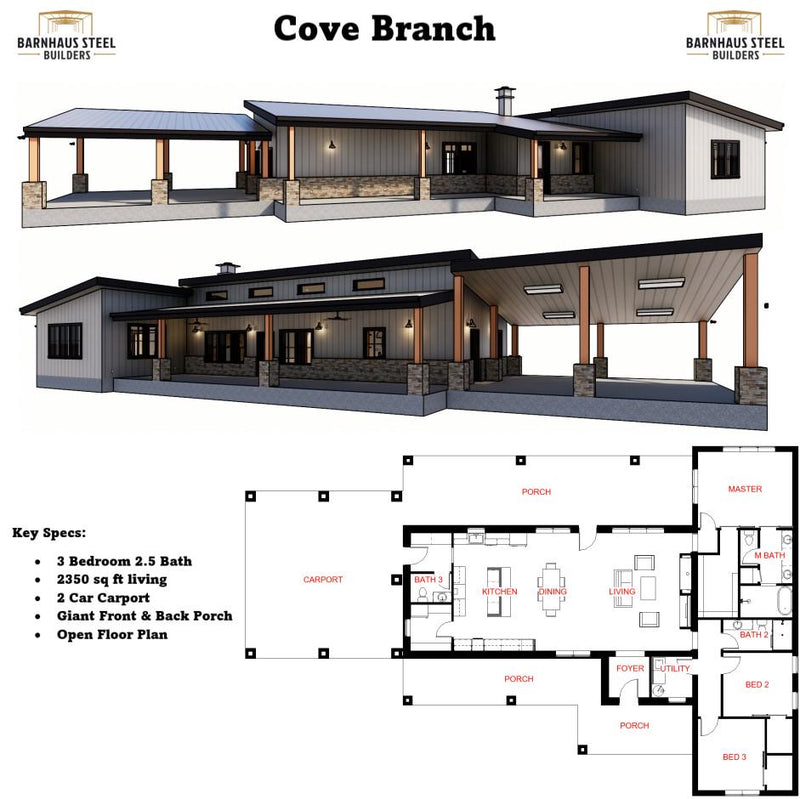 Cove Branch Barndominium Plan