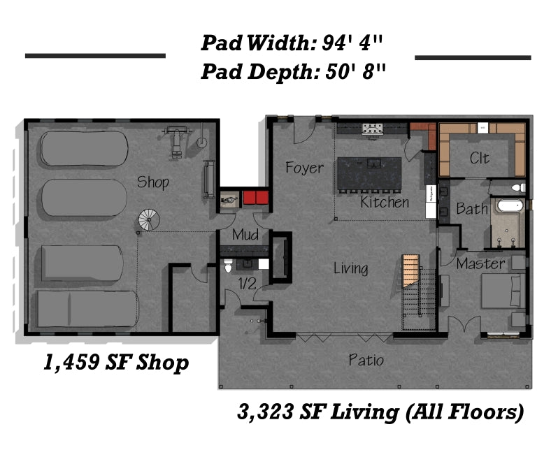 The Apex | Modern Industrial Barndominium Plan with Shop
