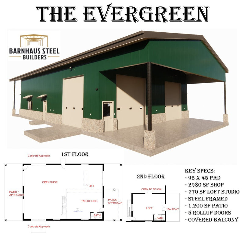 The Evergreen Barndominium Shop with Studio Loft