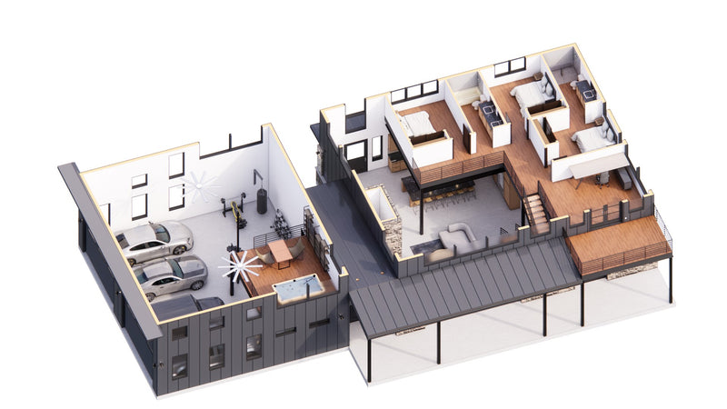 The Apex | Modern Industrial Barndominium Plan with Shop