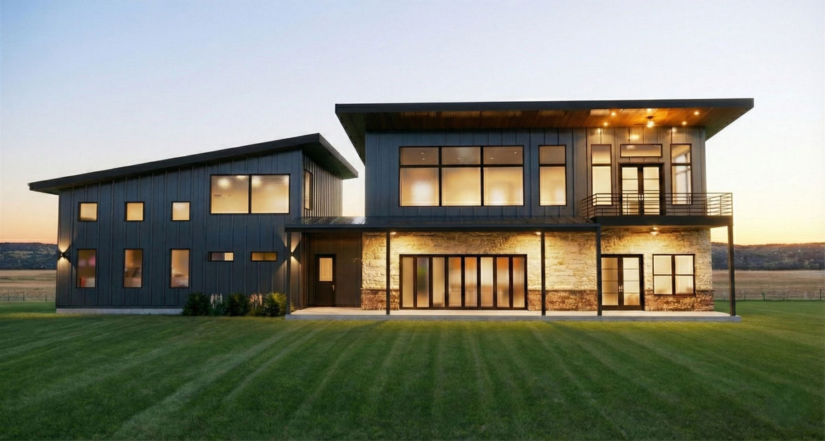 The Apex | Modern Industrial Barndominium Plan with Shop