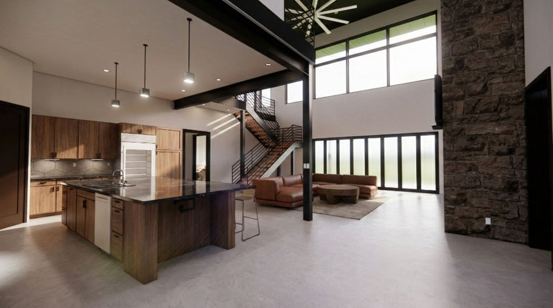 The Apex | Modern Industrial Barndominium Plan with Shop