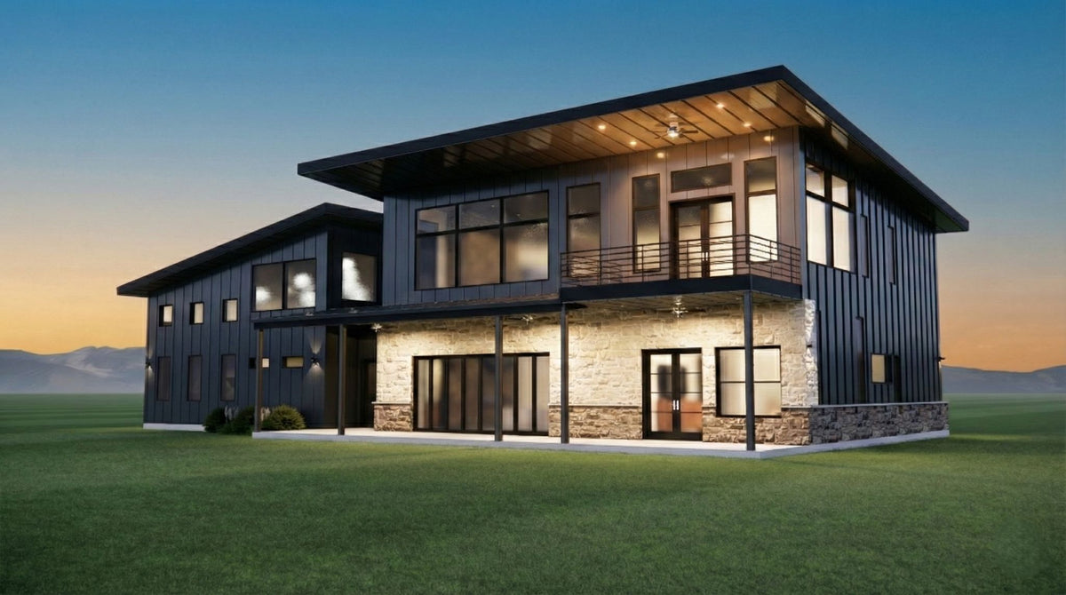 The Apex | Modern Industrial Barndominium Plan with Shop
