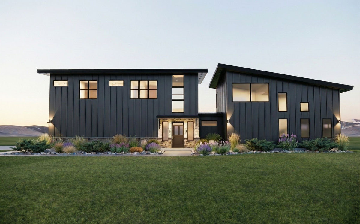 The Apex | Modern Industrial Barndominium Plan with Shop