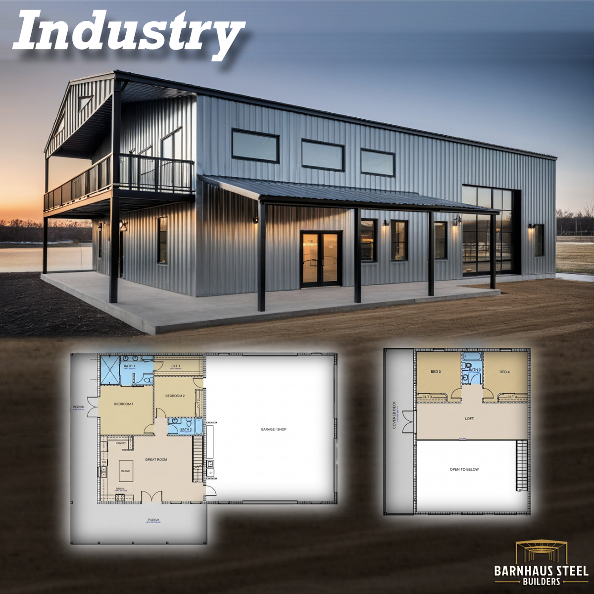 The Industry | Modern Industrial Barndominium Plan with Shop