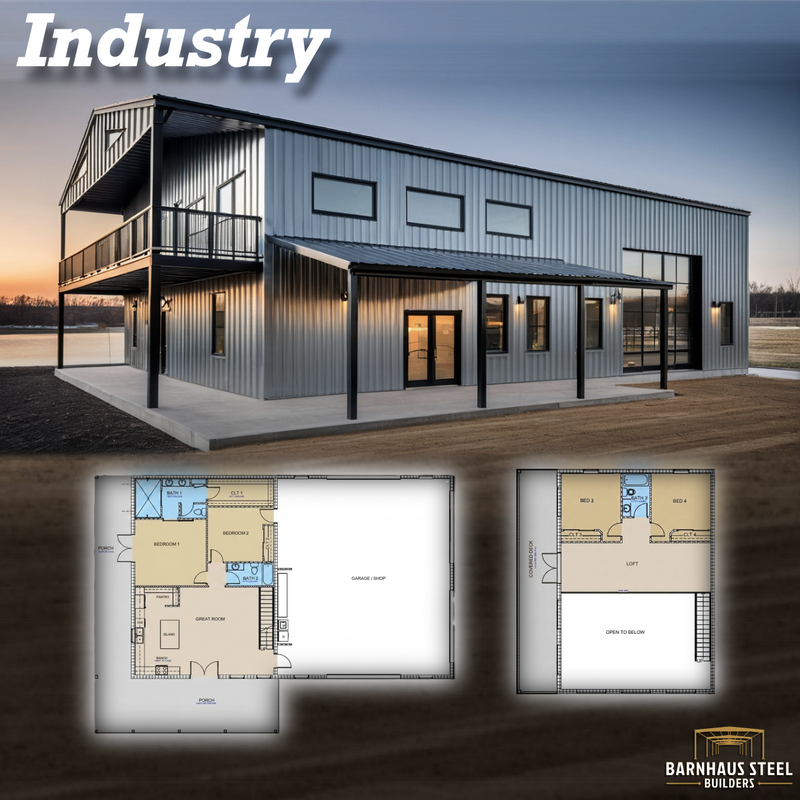 The Industry | Modern Industrial Barndominium Plan with Shop
