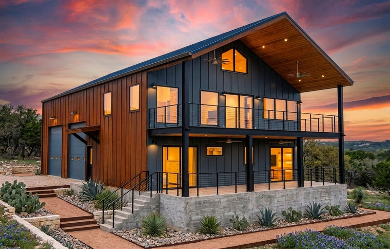 The Shoal | Modern Industrial Barndominium Plan with Shop
