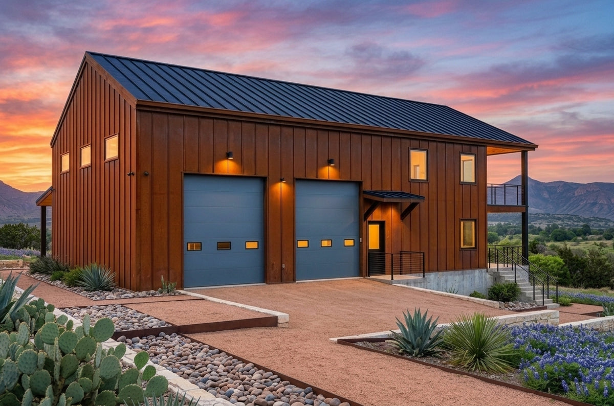 The Shoal | Modern Industrial Barndominium Plan with Shop