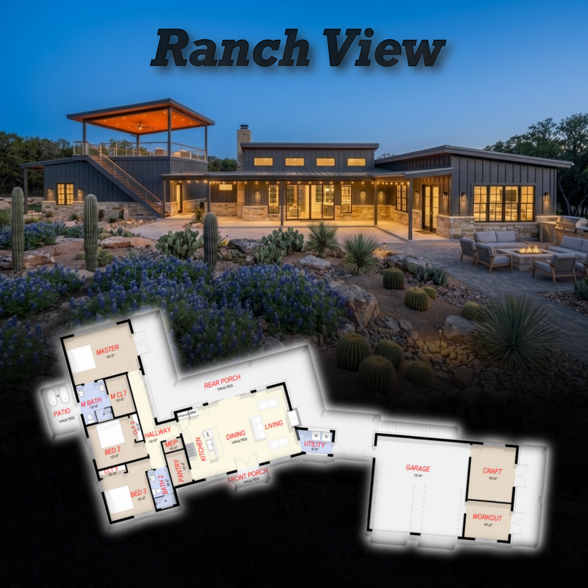 The Ranch View | Modern Desert Barndominium Plan
