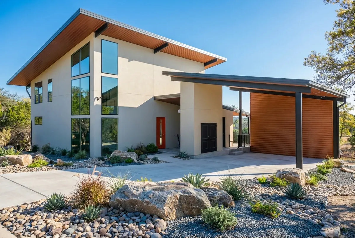 The Villa | Mid-Century Modern Barndominium Plan