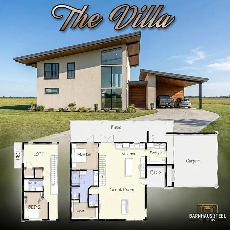 The Villa | Mid-Century Modern Barndominium Plan